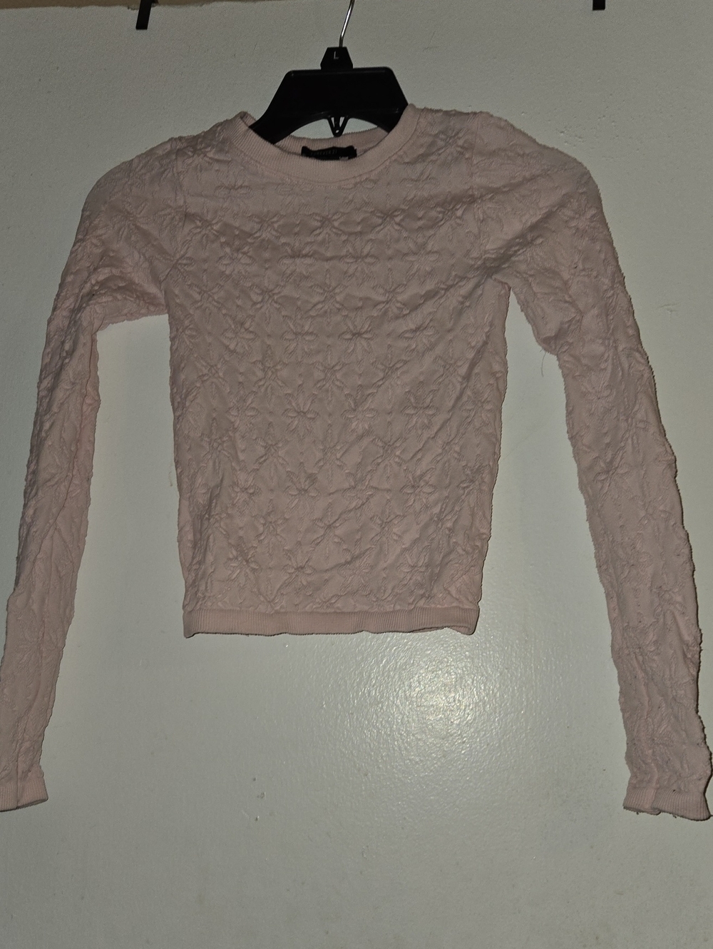 Forever 21 Light Pink Floral Textured Long Sleeve Top